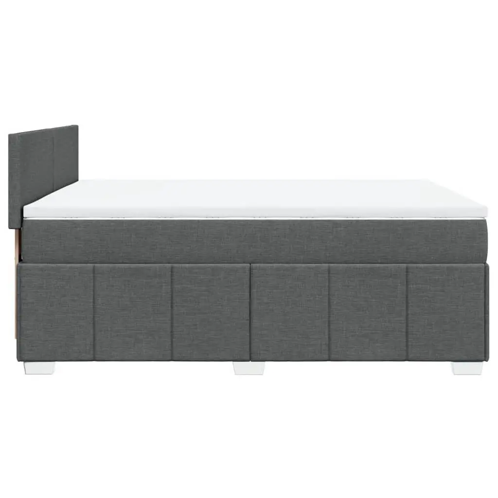 Queen Bed Frame Grey Upholstered Fabric with Pocket Spring Mattress and Mattress Topper