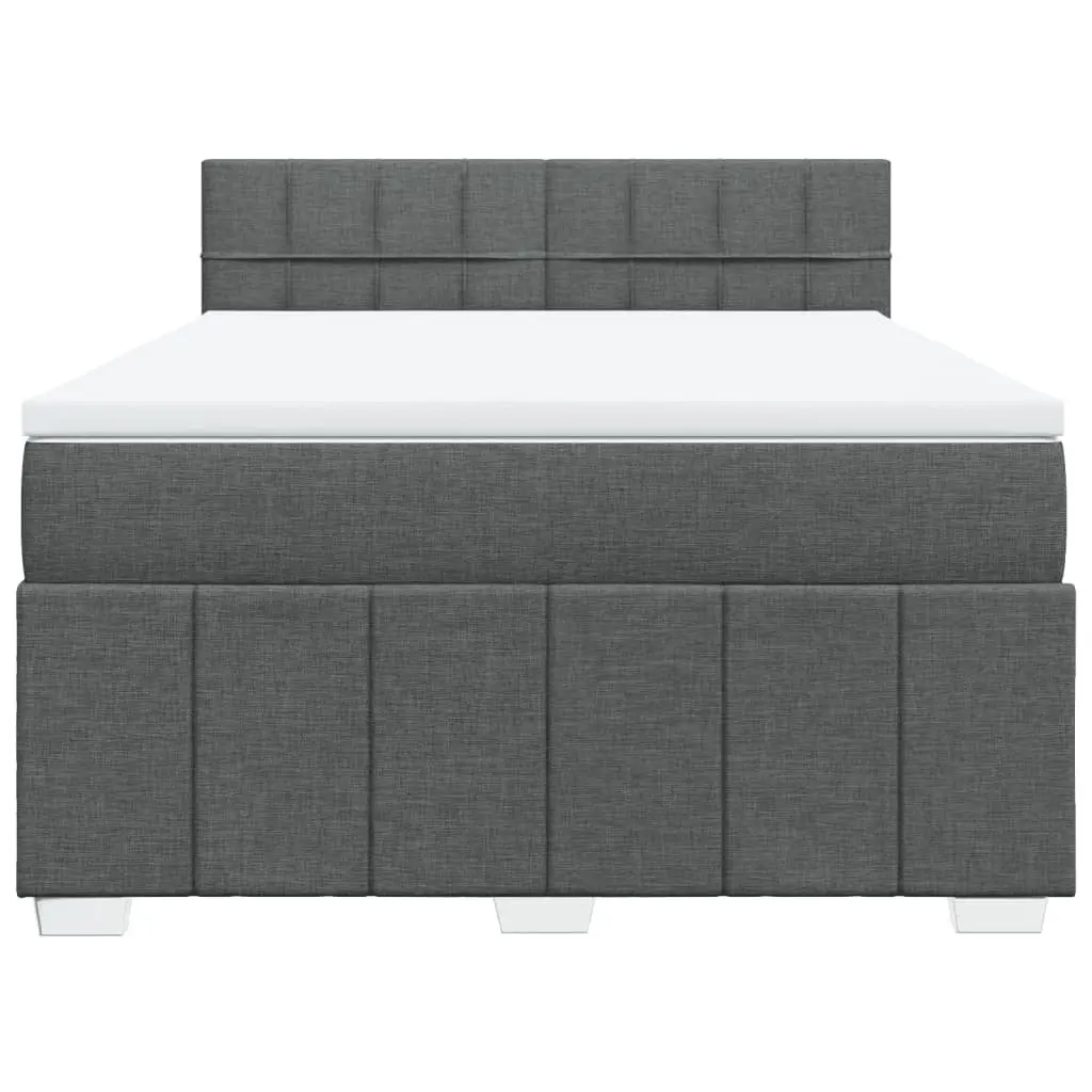 Queen Box Spring Bed with Pocket Mattress Black Fabric Frame Slats