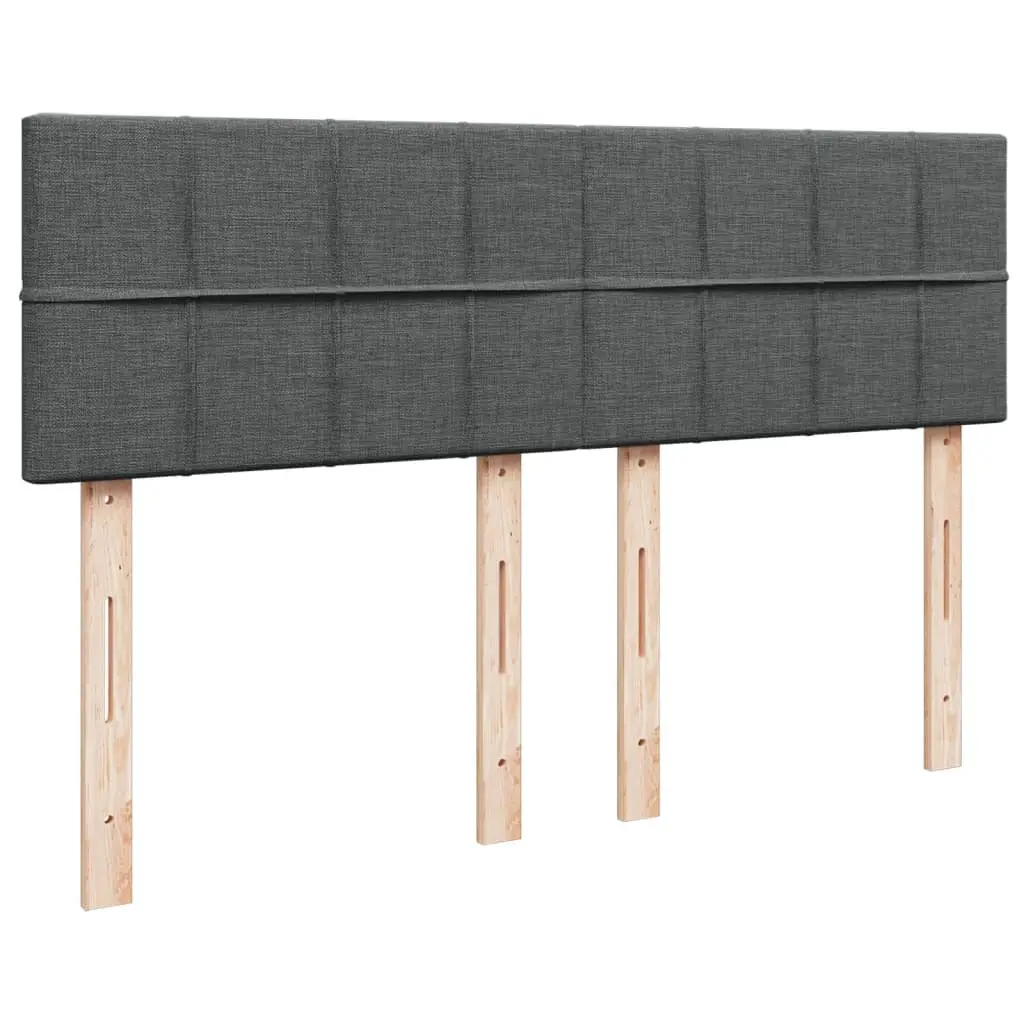 Queen Box Spring Bed with Pocket Mattress Black Fabric Frame Slats