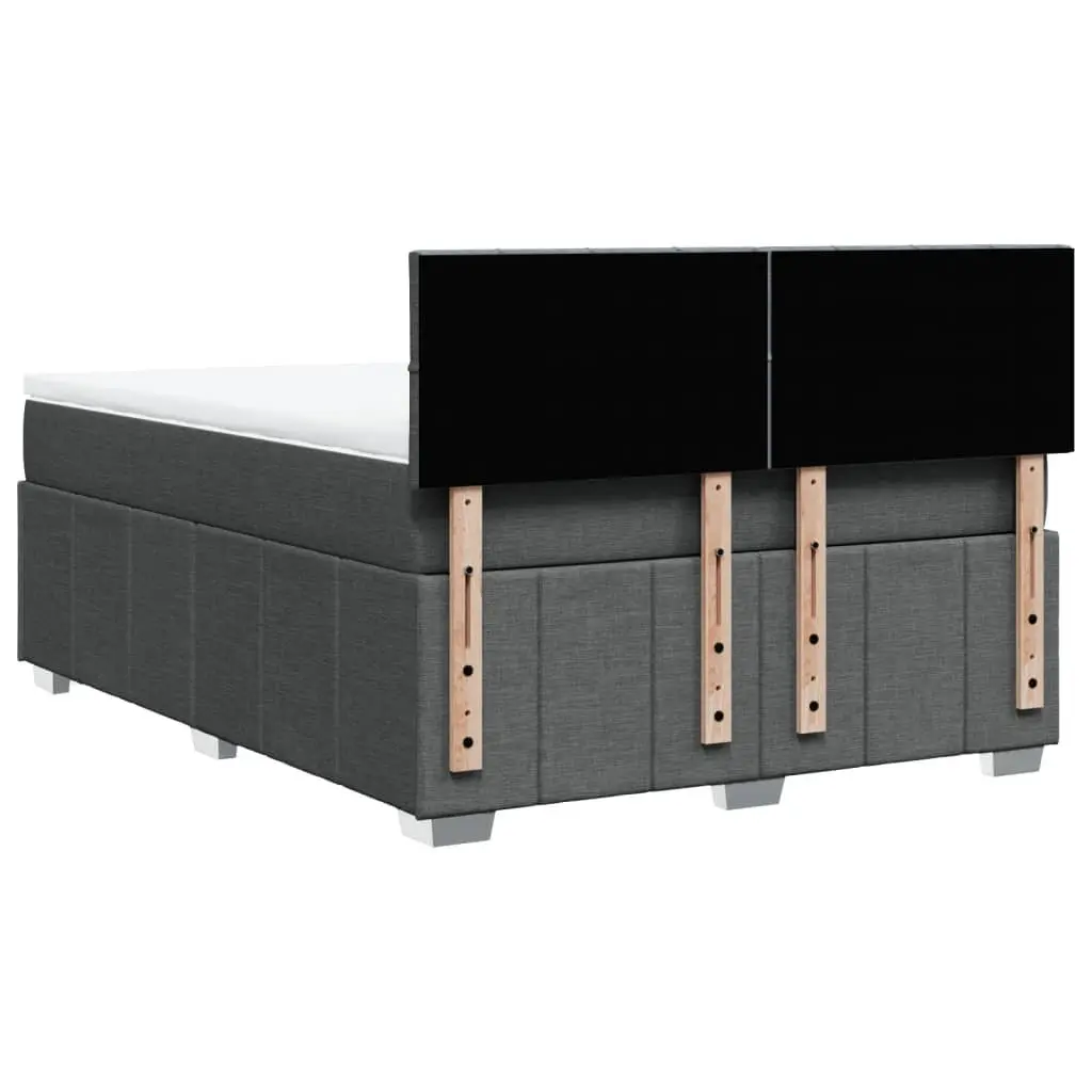 Queen Box Spring Bed with Pocket Mattress Black Fabric Frame Slats