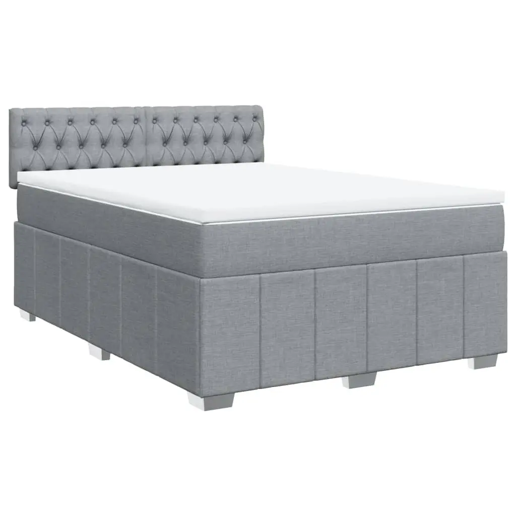 Queen Box Spring Bed with Pocket Mattress Dark Grey Fabric Bedroom Furniture