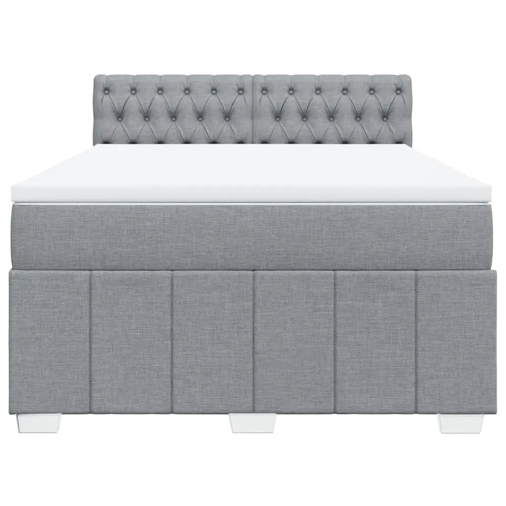 Queen Box Spring Bed with Pocket Mattress Dark Grey Fabric Bedroom Furniture