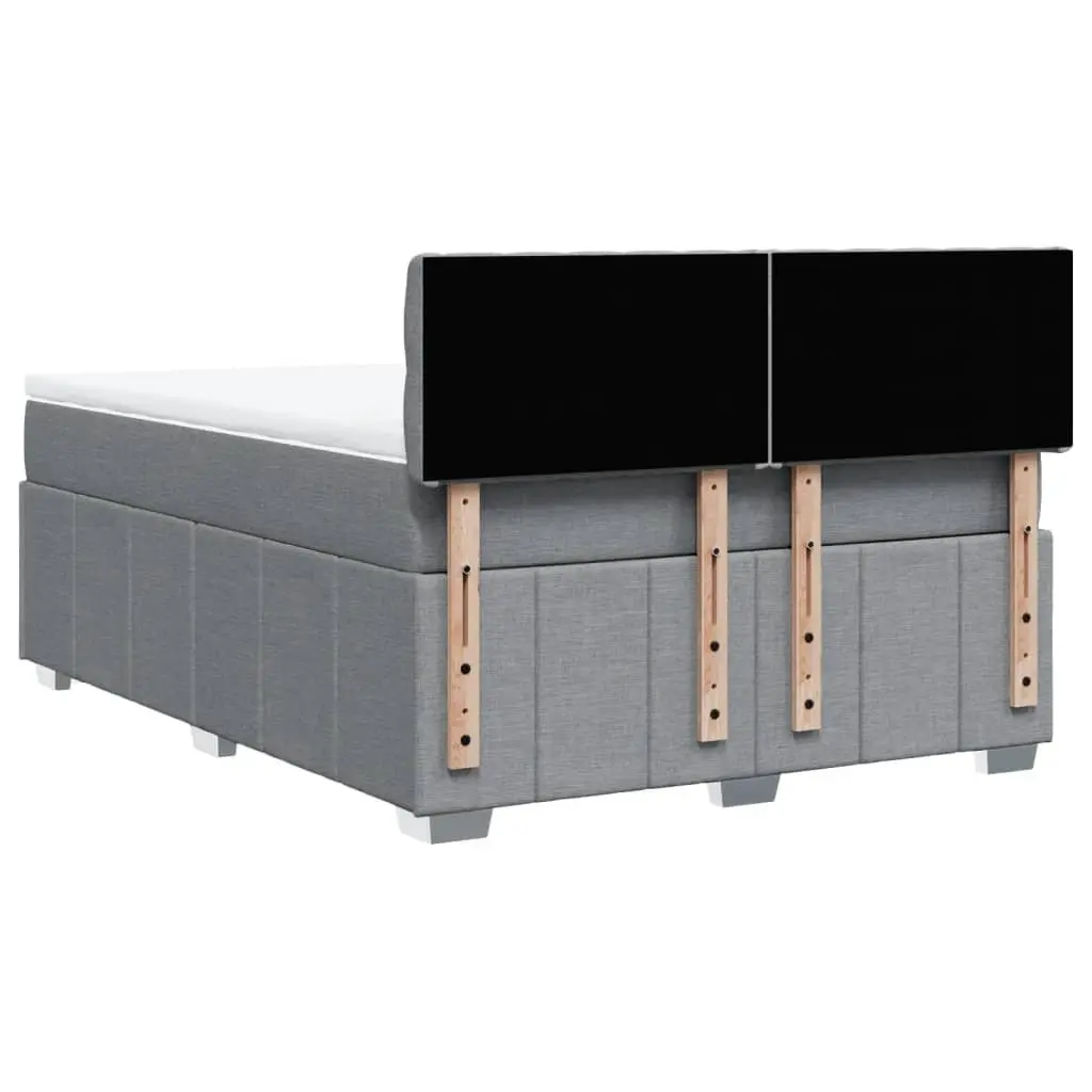 Queen Box Spring Bed with Pocket Mattress Dark Grey Fabric Bedroom Furniture