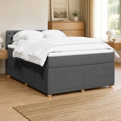 Sturdy Double Box Spring Bed with Pocket Mattress in Grey
