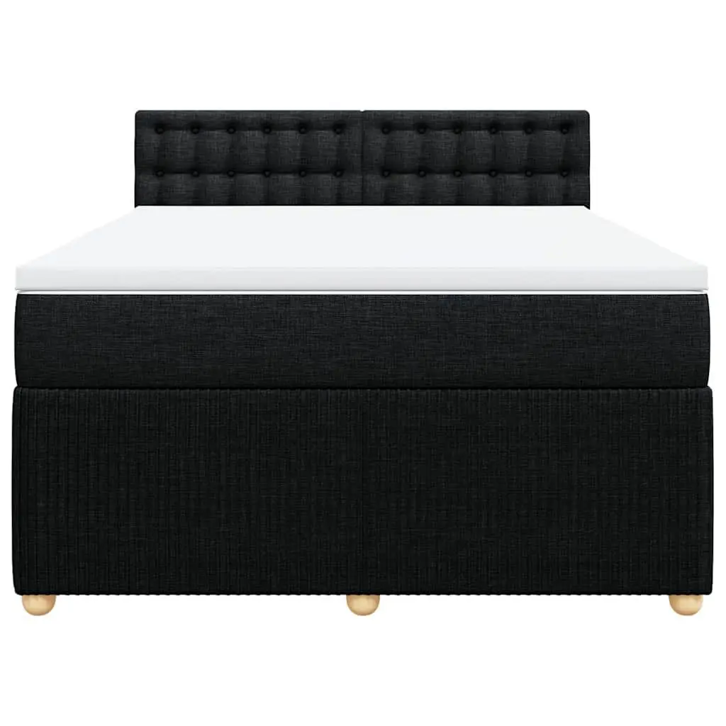 Double Box Spring Bed with Pocket Spring Mattress Black Fabric Frame Slats