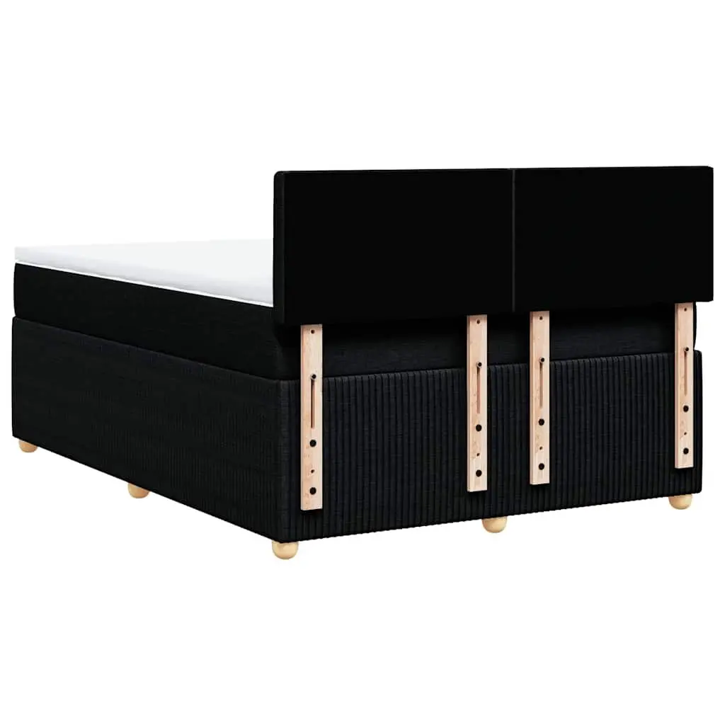 Double Box Spring Bed with Pocket Spring Mattress Black Fabric Frame Slats