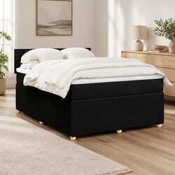 Queen Box Spring Bed with Pocket Mattress Black Fabric Sleep System