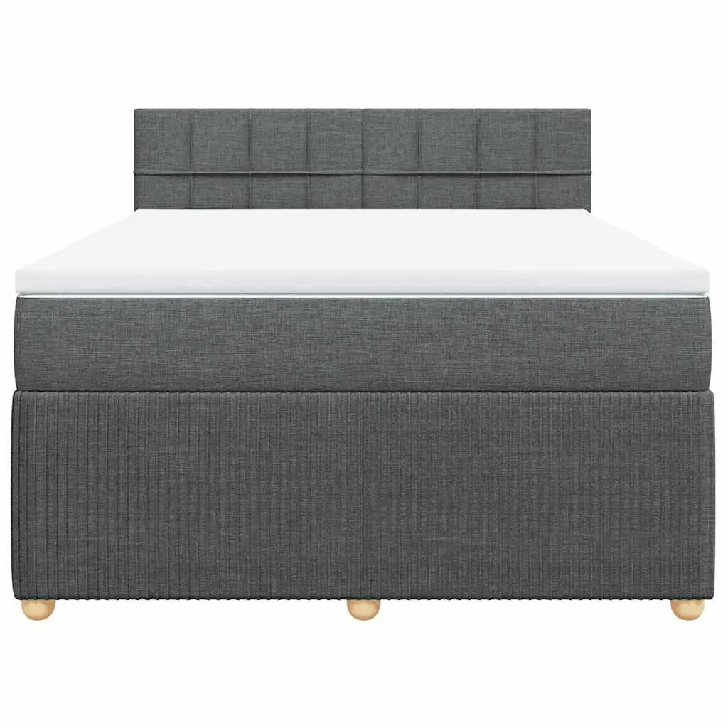 Queen Box Spring Bed with Pocket Mattress Grey Fabric Upholstered Frame Slats