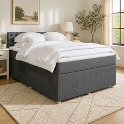 Sturdy Queen Box Spring Bed with Pocket Mattress in Grey