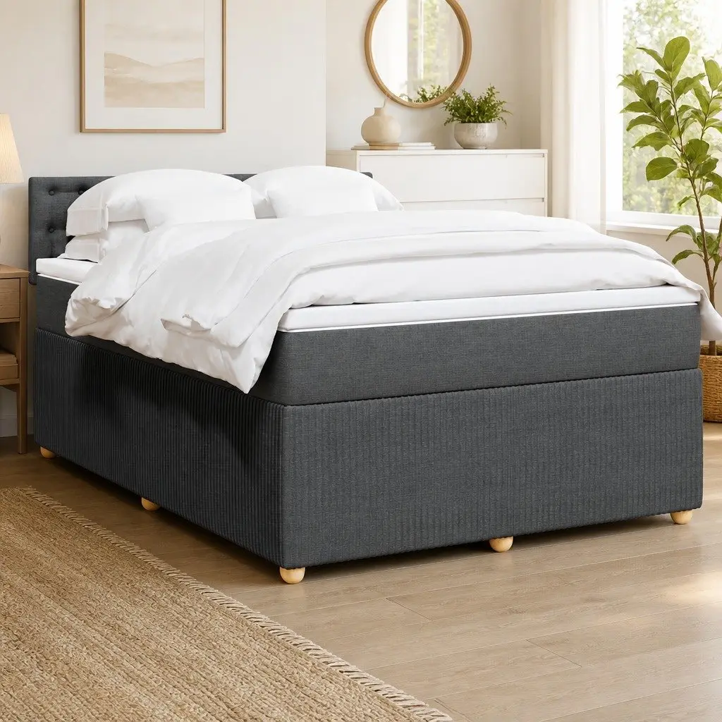 Queen Box Spring Bed with Pocket Mattress in Dark Grey