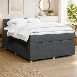 Durable Queen Box Spring Bed with Pocket Mattress in Dark Grey