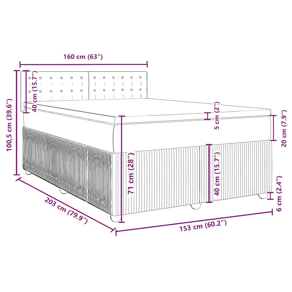 Queen Box Spring Bed with Pocket Mattress in Dark Grey