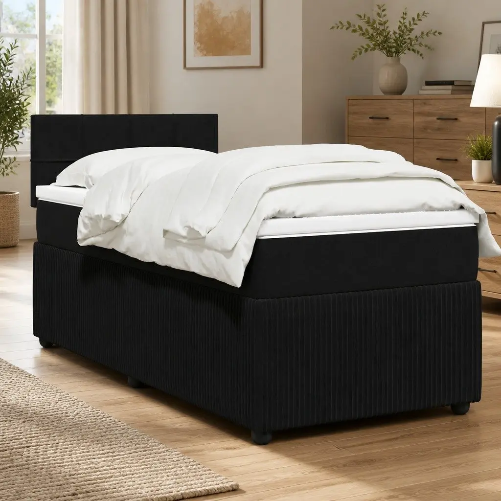 Box Spring Bed Black Velvet King Single with Pocket Mattress