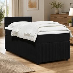 King Single Box Spring Bed with Pocket Mattress Black Velvet Frame