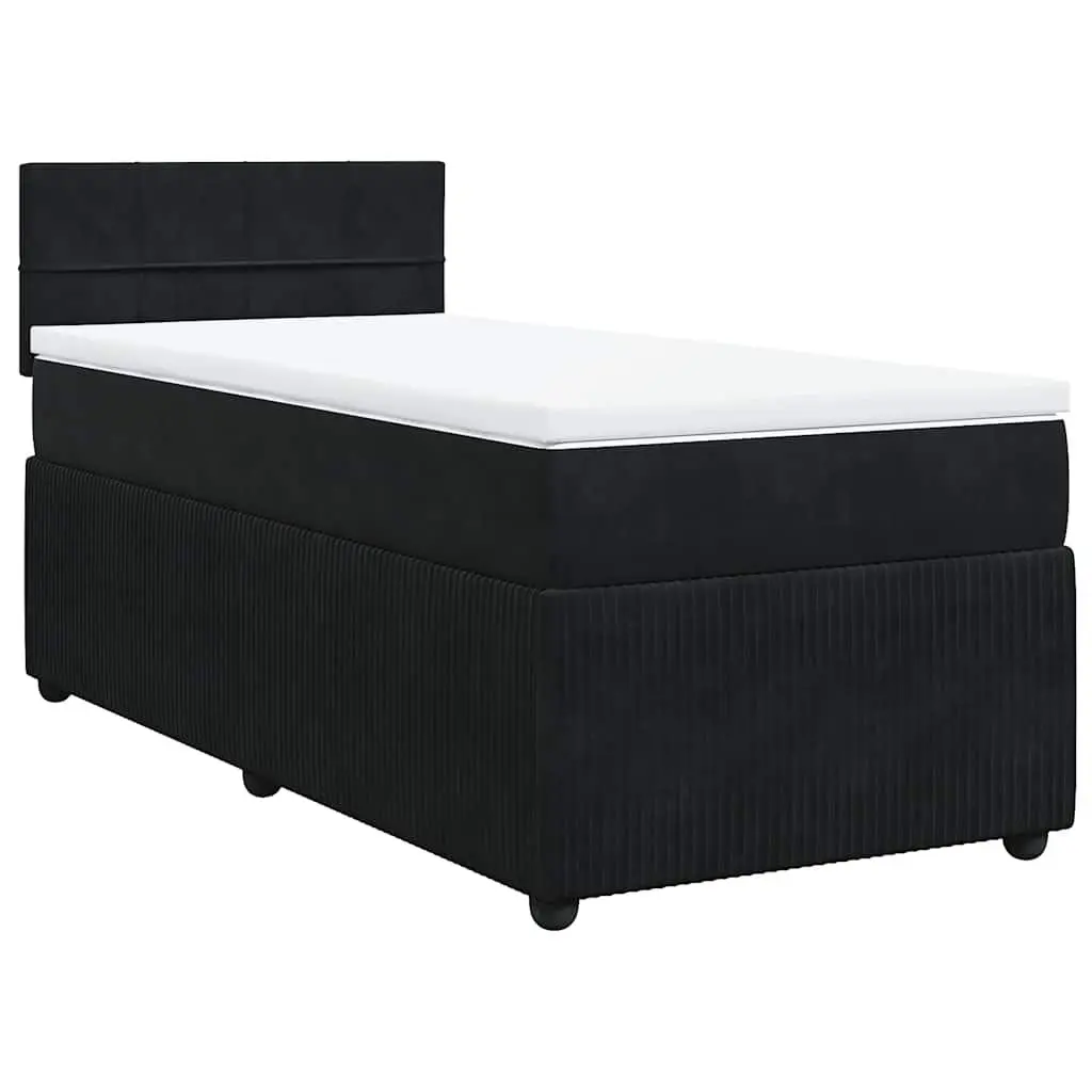 Box Spring Bed Black Velvet King Single with Pocket Mattress