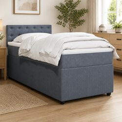 Box Spring Bed with Pocket Mattress in Grey Velvet