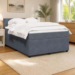 Stylish Grey Velvet Double Box Spring Bed with Mattress