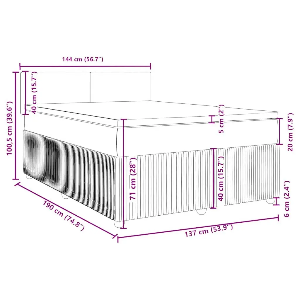 Grey Velvet Double Box Spring Bed with Mattress