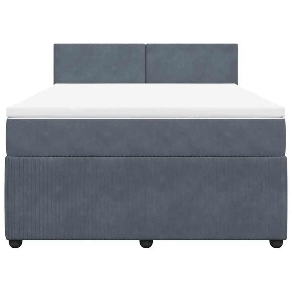 Grey Velvet Double Box Spring Bed with Mattress