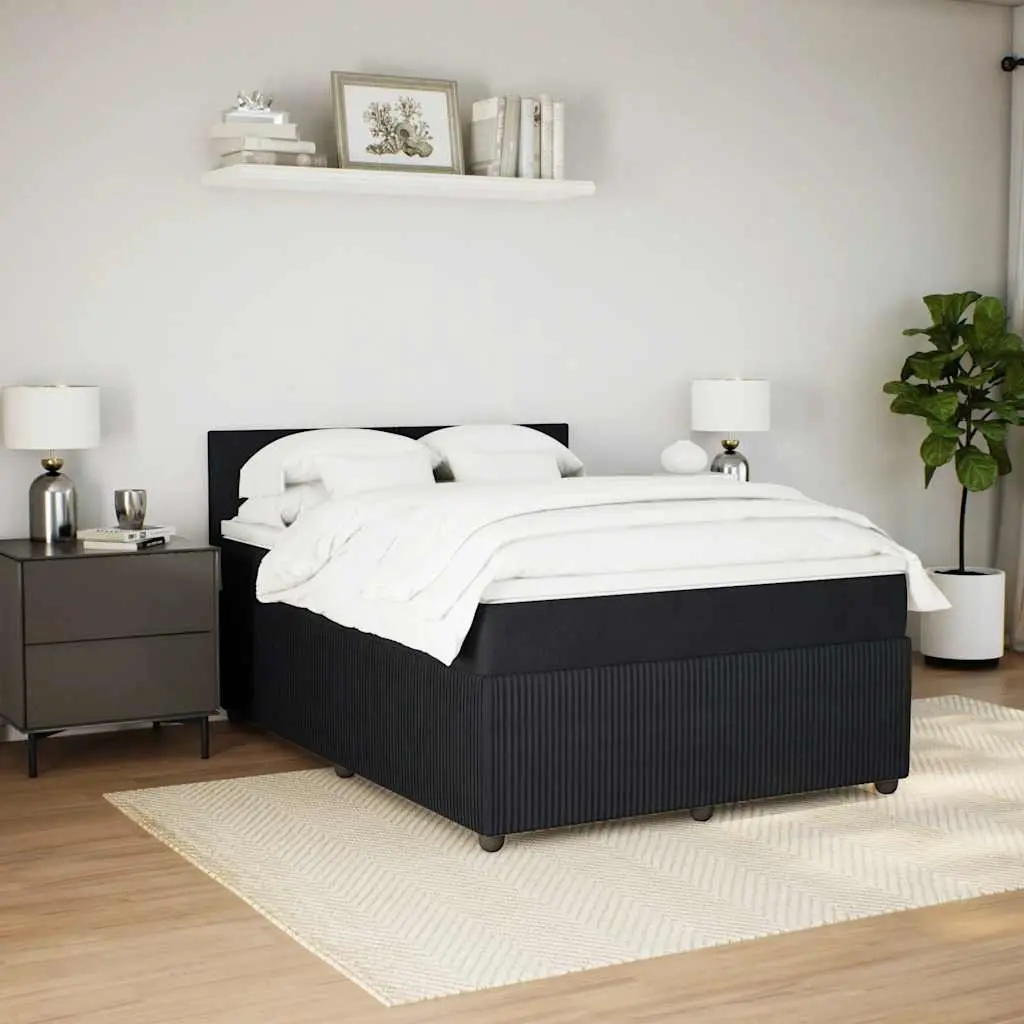 Double Box Spring Bed with Pocket Mattress in Black Velvet