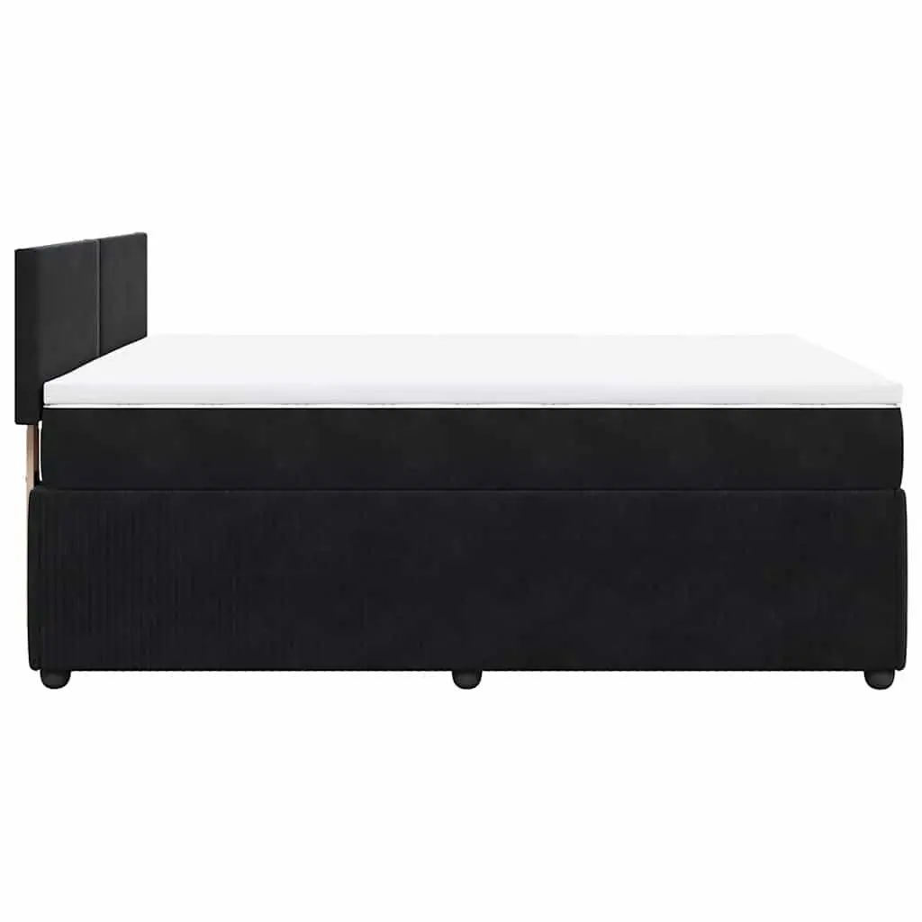 Double Box Spring Bed with Pocket Mattress in Black Velvet