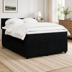 Double Black Velvet Bed with Pocket Spring Mattress