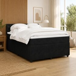 Double Black Velvet Box Spring Bed with Pocket Spring Mattress