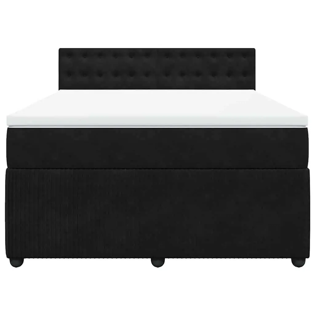 Double Black Velvet Box Spring Bed with Pocket Spring Mattress