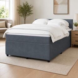 Stylish Grey Velvet Queen Box Spring Bed with Pocket Mattress