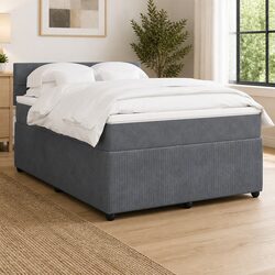 Queen Box Spring Bed with Pocket Mattress in Grey Velvet
