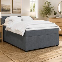 Premium Queen Velvet Upholstered Box Spring Bed with Pocket Mattress