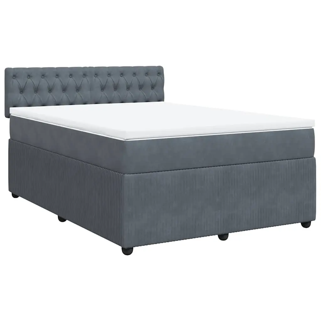 Queen Velvet Upholstered Box Spring Bed with Pocket Mattress