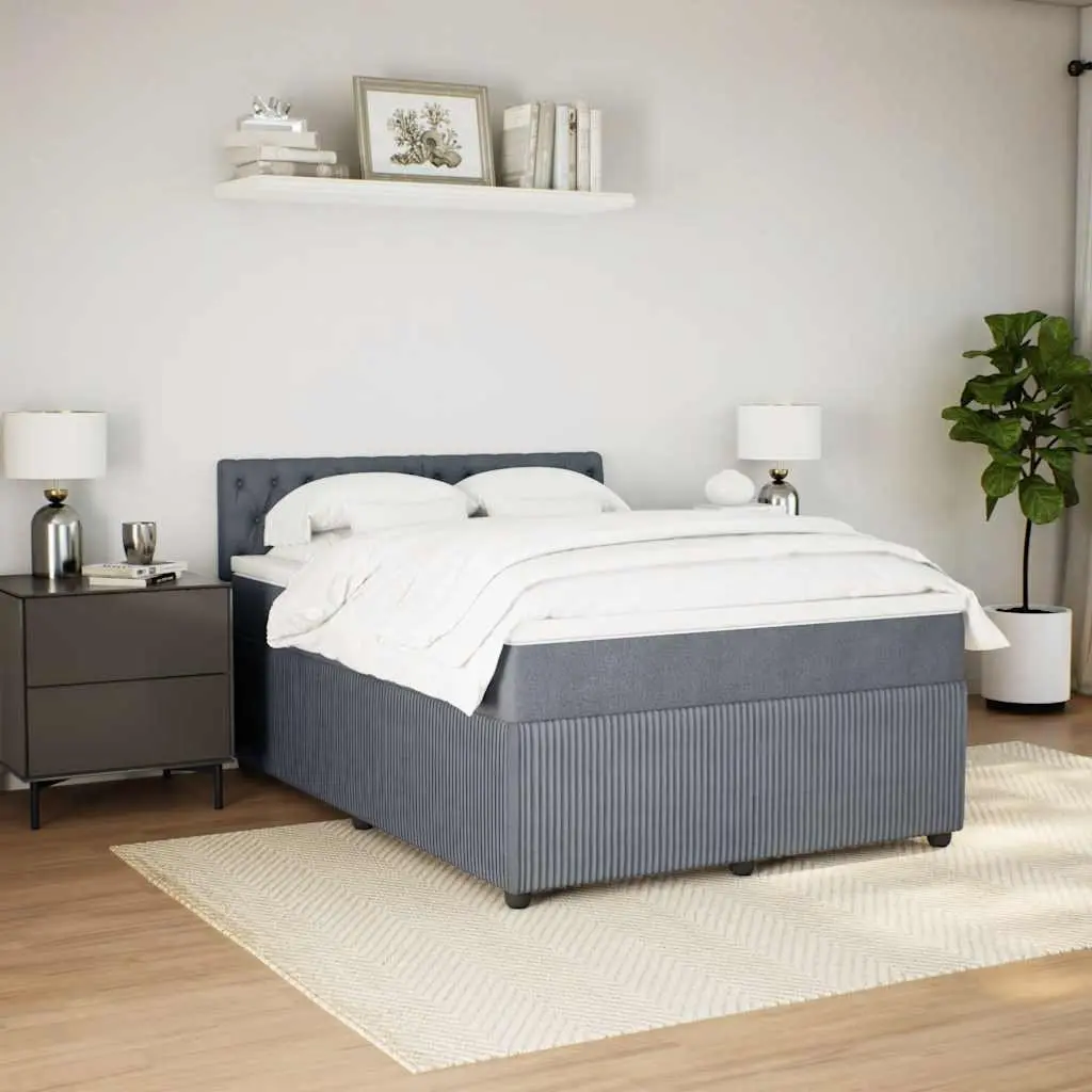 Queen Velvet Upholstered Box Spring Bed with Pocket Mattress
