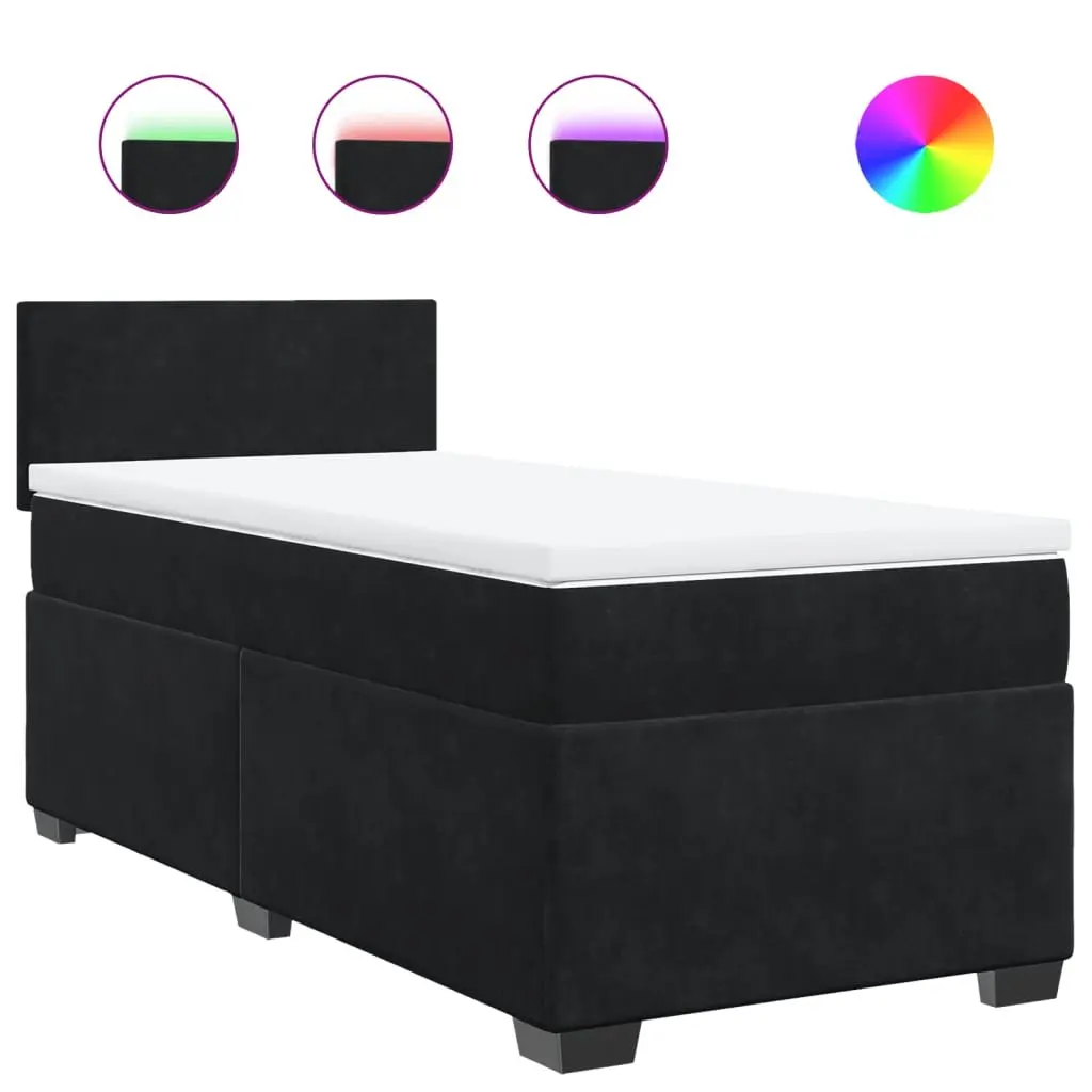 Box Spring Bed Pocket Spring Mattress King Single Black Polyester Fabric with Adjustable LED Lights
