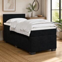 King Single Box Spring Bed with Pocket Sprung Mattress LED Lights Black Fabric