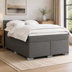 Stylish Grey Double Box Spring Bed with Pocket Mattress