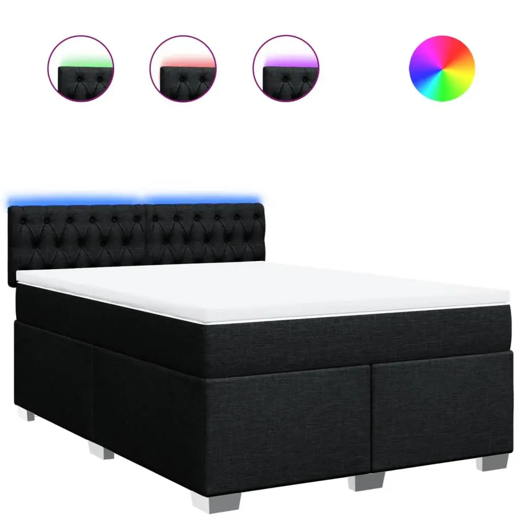 Double Box Spring Bed with Pocket Mattress and LED Lights