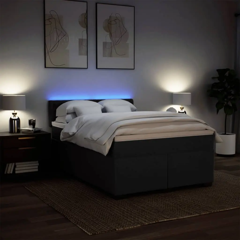 Double Box Spring Bed with Pocket Mattress and LED Lights