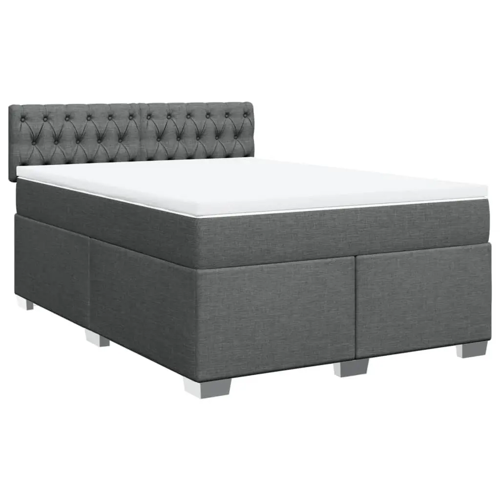 Queen Box Spring Bed Pocket Spring Mattress Grey Fabric Frame