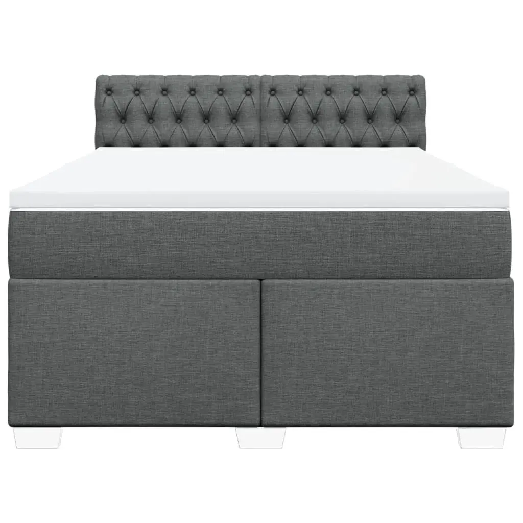 Queen Box Spring Bed Pocket Spring Mattress Grey Fabric Frame
