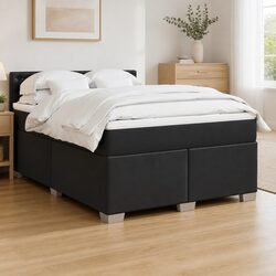 Black Faux Leather Double Box Spring Bed with LED Lights