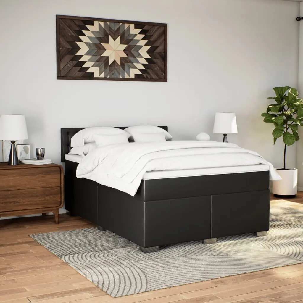 Box Spring Bed Faux Leather Black Pocket Sprung Mattress with LED Lights