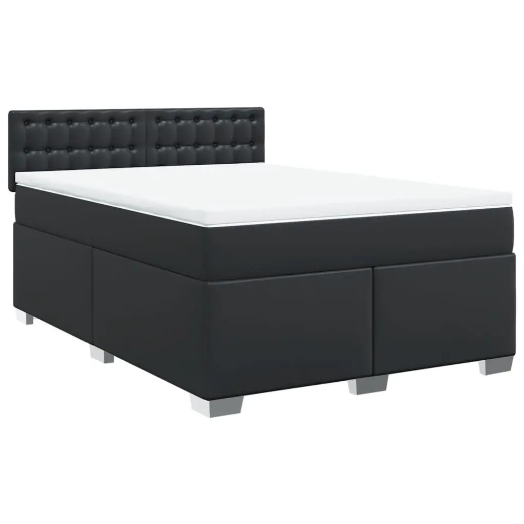Box Spring Bed Faux Leather Black Pocket Sprung Mattress with LED Lights