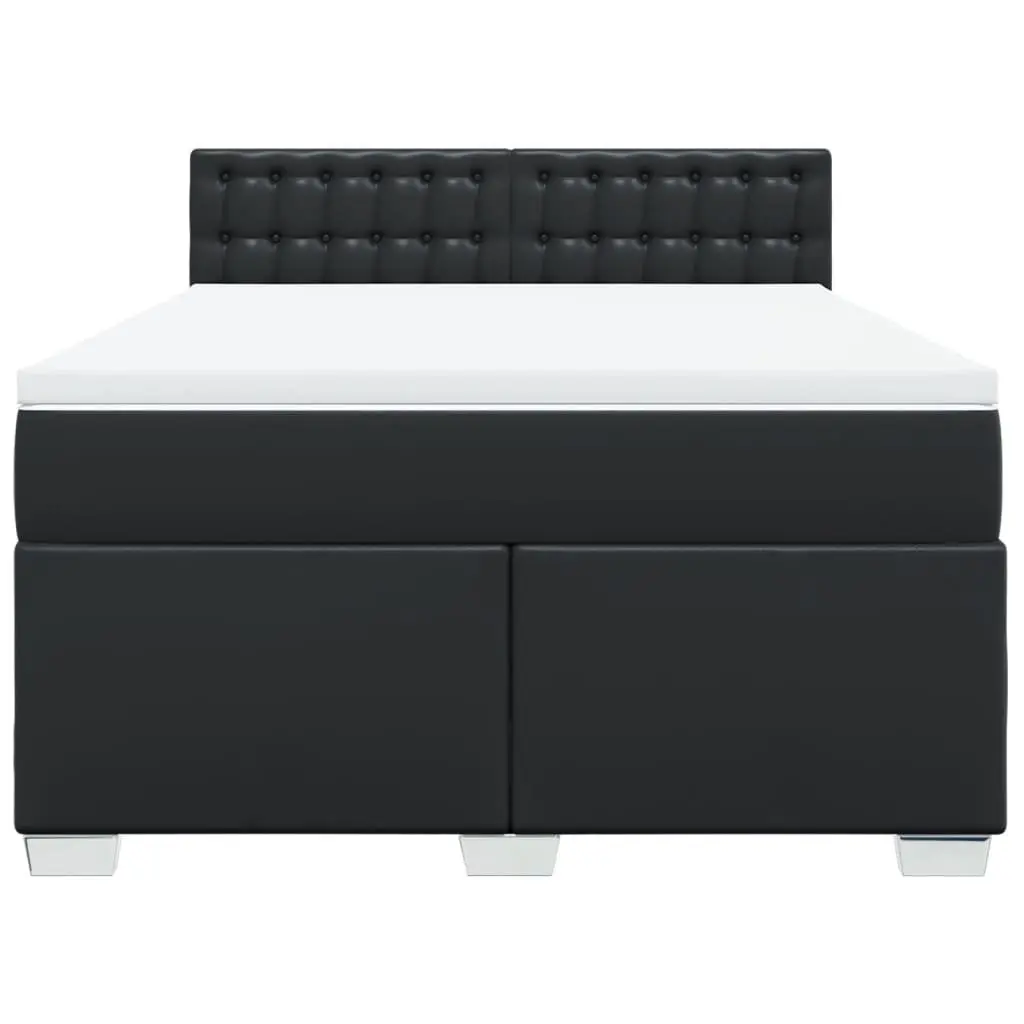 Box Spring Bed Faux Leather Black Pocket Sprung Mattress with LED Lights