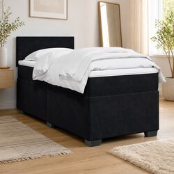 King Single Box Spring Bed with Pocket Mattress LED Lights Black Velvet