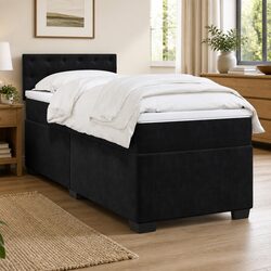 Black Velvet King Single Box Spring Bed with Mattress and LED
