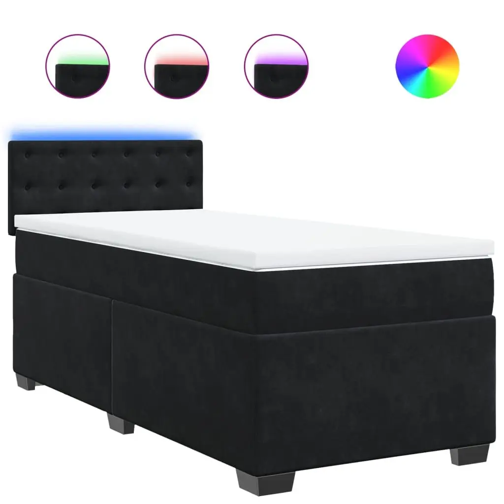 Black Velvet King Single Box Spring Bed with Mattress and LED