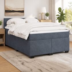 Luxury Double Box Spring Bed with Velvet Frame and LED