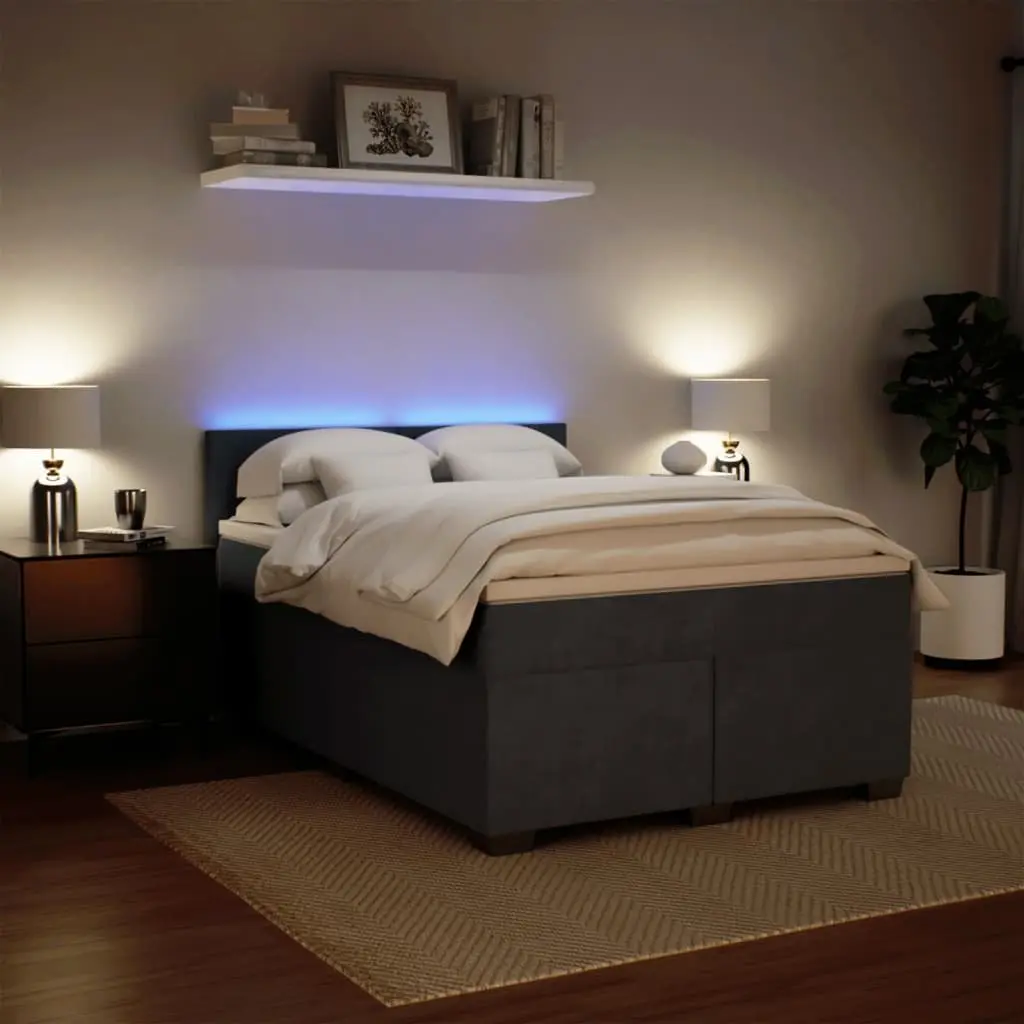 Double Box Spring Bed with Velvet Frame and LED