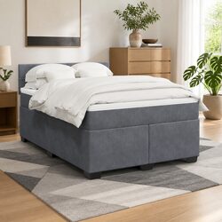 Double Box Spring Bed with Velvet Pocket Mattress and LED Lights